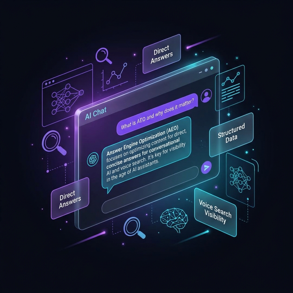What is Answer Engine Optimization - featuring AI search interface and conversational search elements