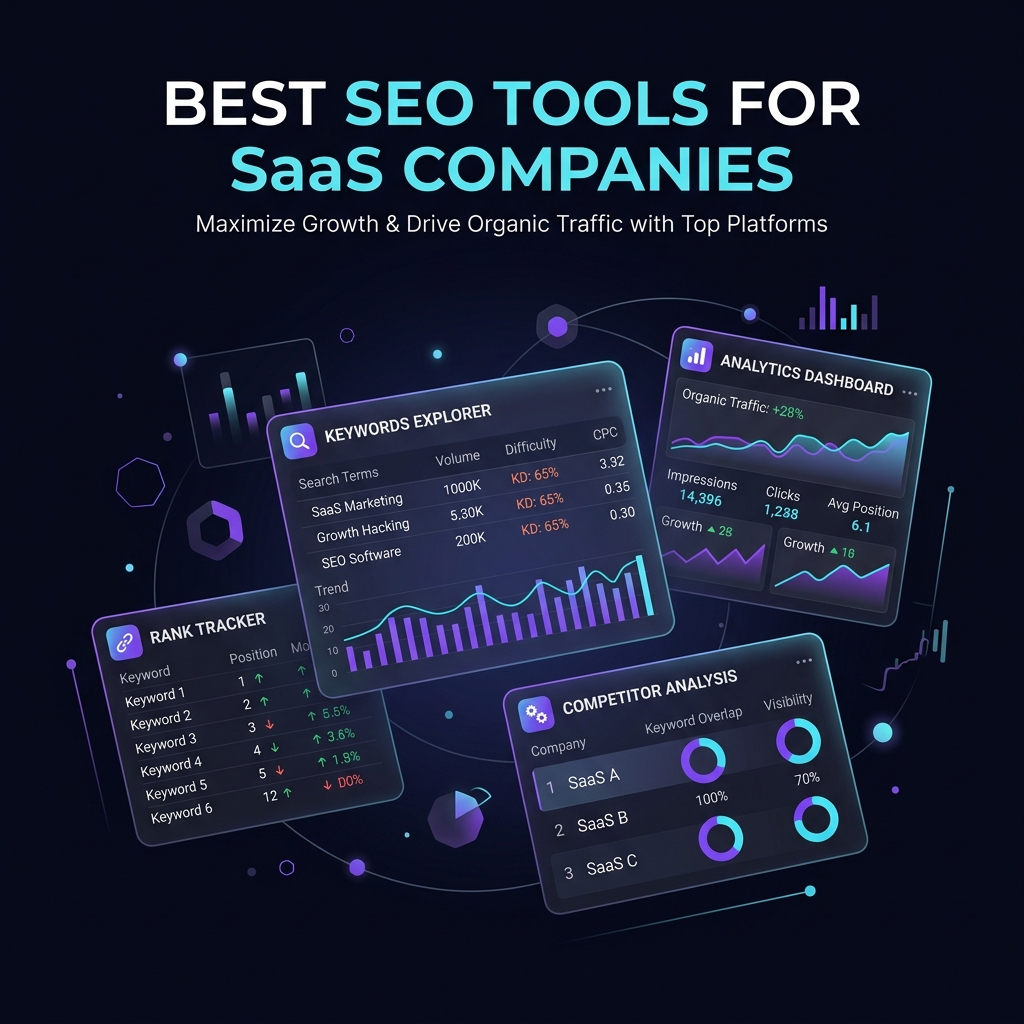 10 Best SEO Tools for SaaS Companies - featuring tool logos and comparison interface