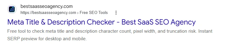 Search result example for the BestSaaSSEOAgency Meta Title and Description Checker