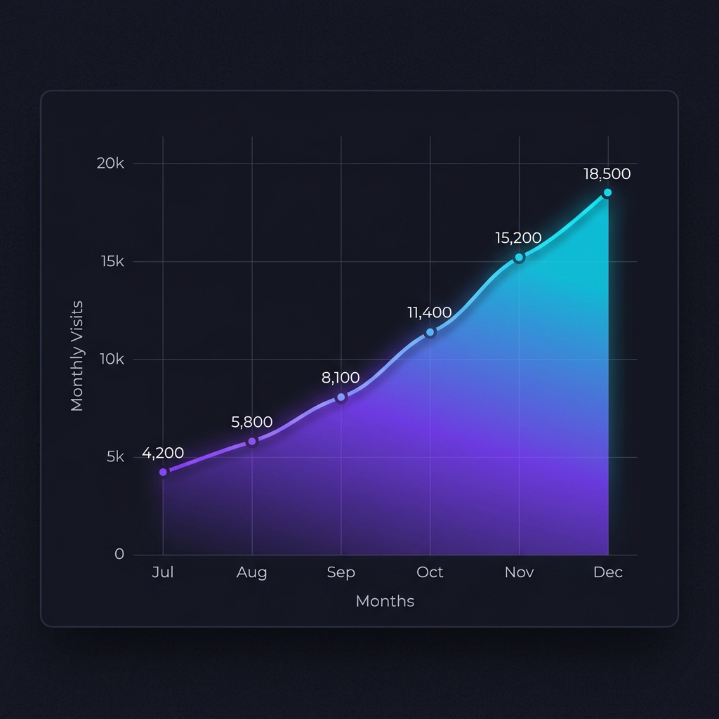 CloudMetrics organic traffic growth chart showing 340% increase over 6 months